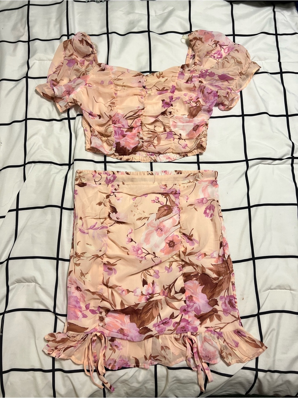 Floral Ruffle Mini Skirt set in pink